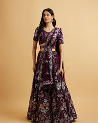Mohey Women Wine Floral Embroidered Sequinned Lehenga