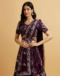 Mohey Women Wine Floral Embroidered Sequinned Lehenga