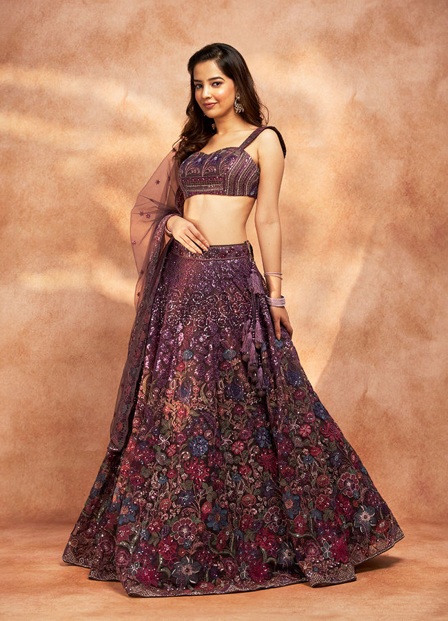 alt message - Mohey Women Exquisite Embroidered Net Lehenga image number 3