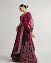 Mohey Women Dark Wine Bel Buti Patterned Bridal Lehenga with Aari Embroidery image number 2