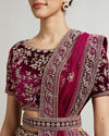 Mohey Women Dark Wine Bel Buti Patterned Bridal Lehenga with Aari Embroidery image number 3