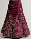 Mohey Women Dark Wine Bel Buti Patterned Bridal Lehenga with Aari Embroidery image number 4