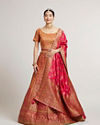 Mohey Women Mustard Yellow Sequinned Benarasi Lehenga with Paisley