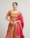 Mohey Women Mustard Yellow Sequinned Benarasi Lehenga with Paisley