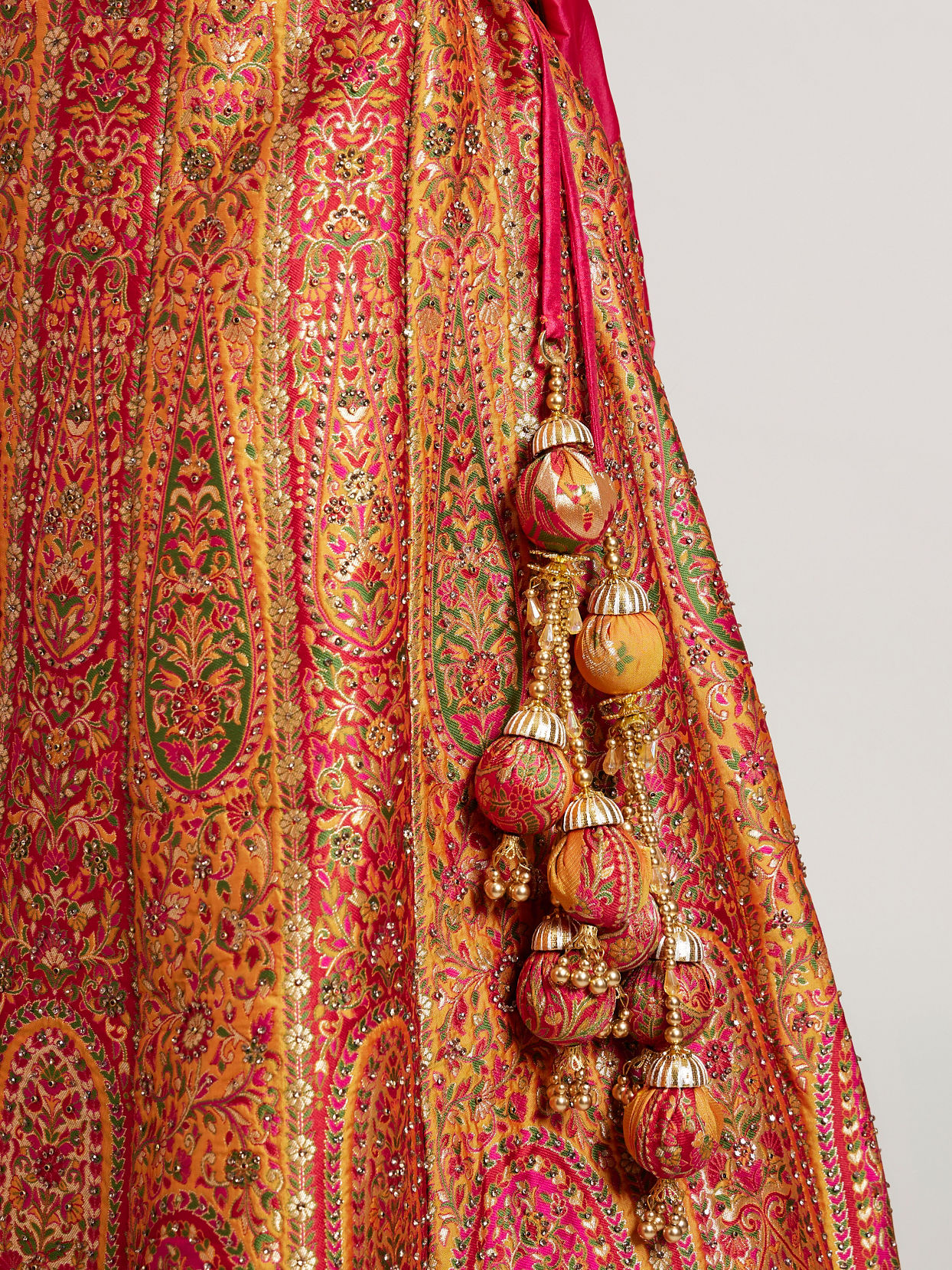 Mohey Women Mustard Yellow Sequinned Benarasi Lehenga with Paisley
