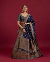 Mohey Women Rama Green Paisley Patterned Benarasi Lehenga with Buta Patterned