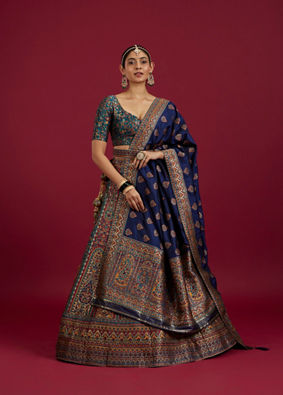 Mohey Women Rama Green Paisley Patterned Benarasi Lehenga with Buta Patterned