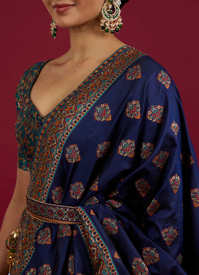 Mohey Women Rama Green Paisley Patterned Benarasi Lehenga with Buta Patterned