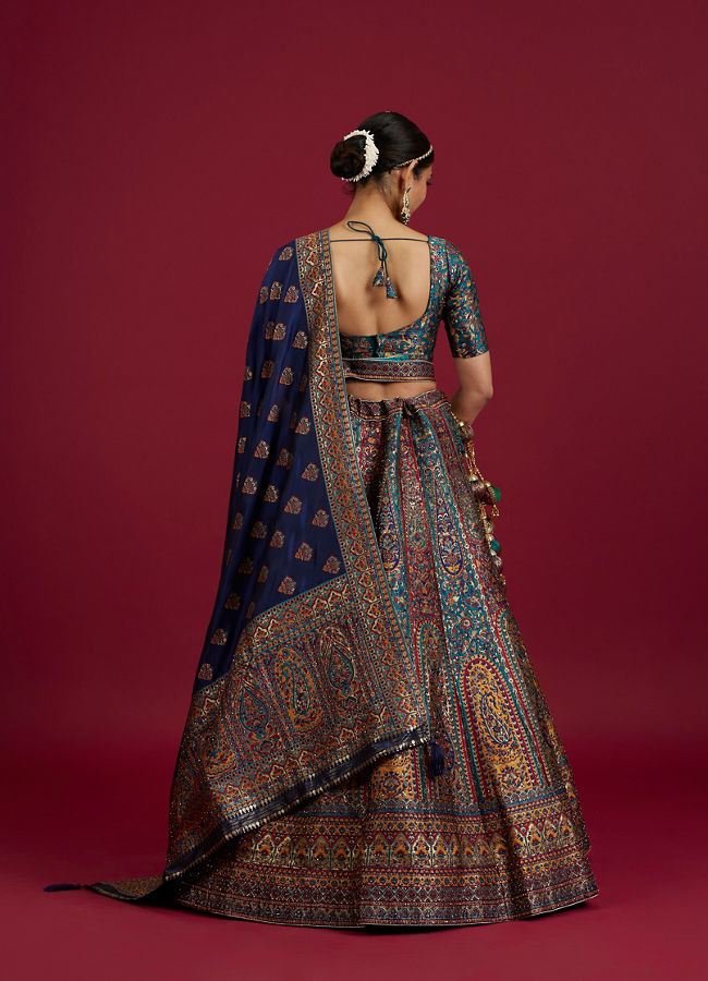 Mohey Women Rama Green Paisley Patterned Benarasi Lehenga with Buta Patterned