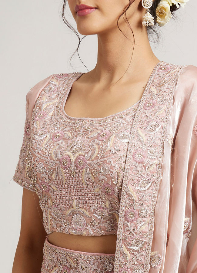 Mohey Women Blush Pink Lehenga with Imperial Motifs And Sequin Work And Potli Trims