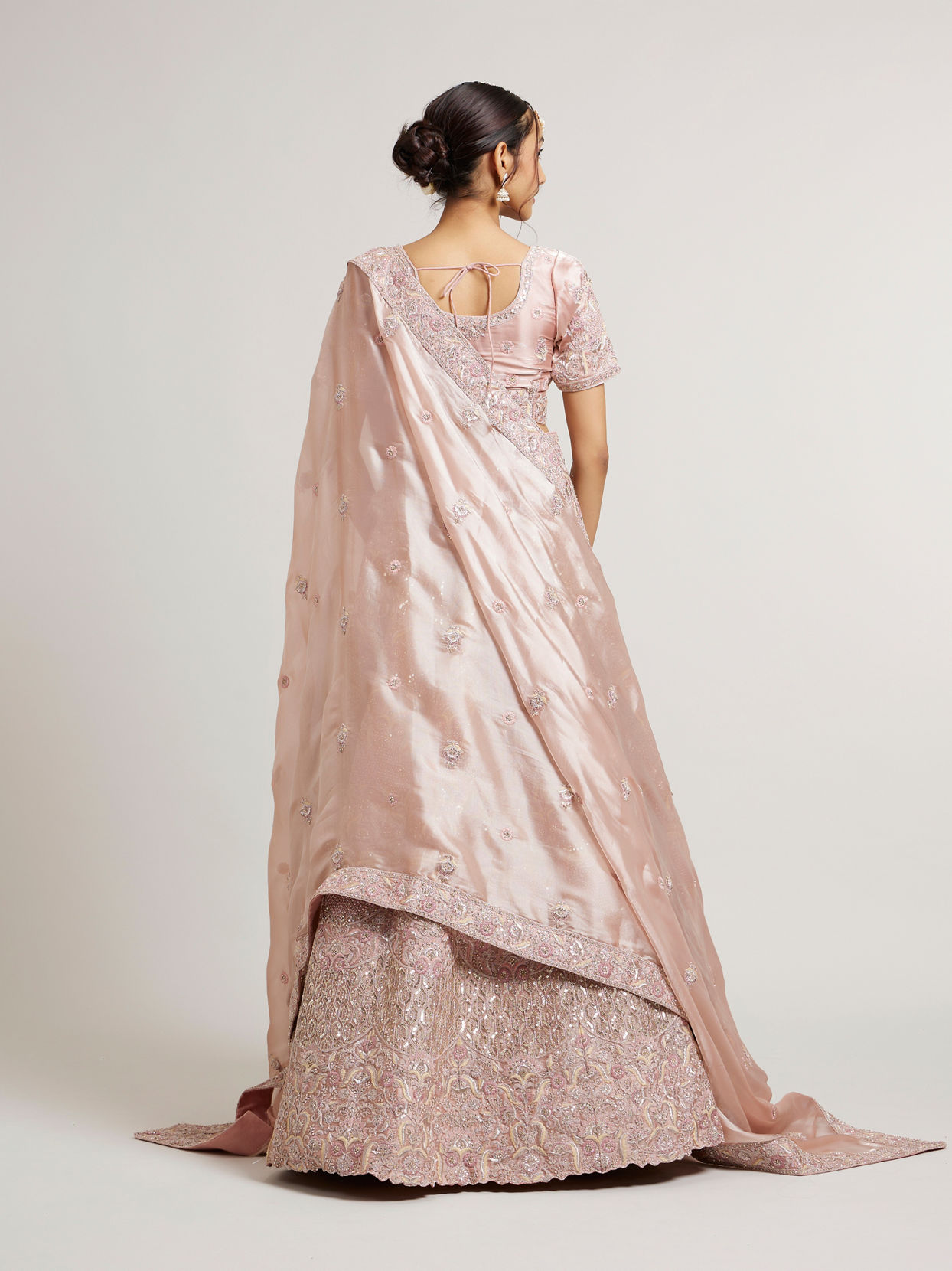 Mohey Women Blush Pink Bridal Lehenga with Imperial Motifs & Sequin Work & Potli Trims image number 5