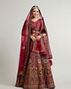 Mohey Women Maroon Red Aari Embroidered Bridal Lehenga with Peacock & Floral Motifs image number 0