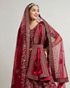 Mohey Women Maroon Red Aari Embroidered Lehenga with Peacock And Floral Motifs