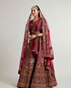 Mohey Women Maroon Red Aari Embroidered Bridal Lehenga with Peacock & Floral Motifs image number 2