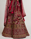 Mohey Women Maroon Red Aari Embroidered Lehenga with Peacock And Floral Motifs