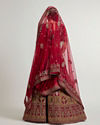 Mohey Women Maroon Red Aari Embroidered Lehenga with Peacock And Floral Motifs