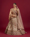 Soft Cream Linear Patterned Lehenga with Rhinestone And Sequin Work