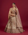 Mohey Women Soft Cream Linear Patterned Lehenga with Rhinestone image number 0