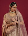 Mohey Women Soft Cream Linear Patterned Lehenga with Rhinestone image number 2