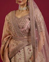Mohey Women Soft Cream Linear Patterned Lehenga with Rhinestone And Sequin Work