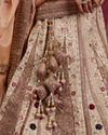 Mohey Women Soft Cream Linear Patterned Lehenga with Rhinestone And Sequin Work