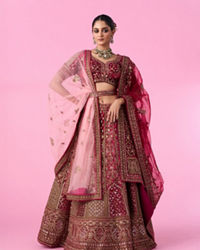 Mohey Women Velvety Maroon Bridal Lehenga