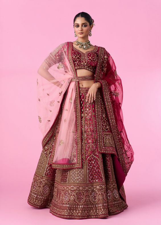 Mohey Women Velvety Maroon Bridal Lehenga