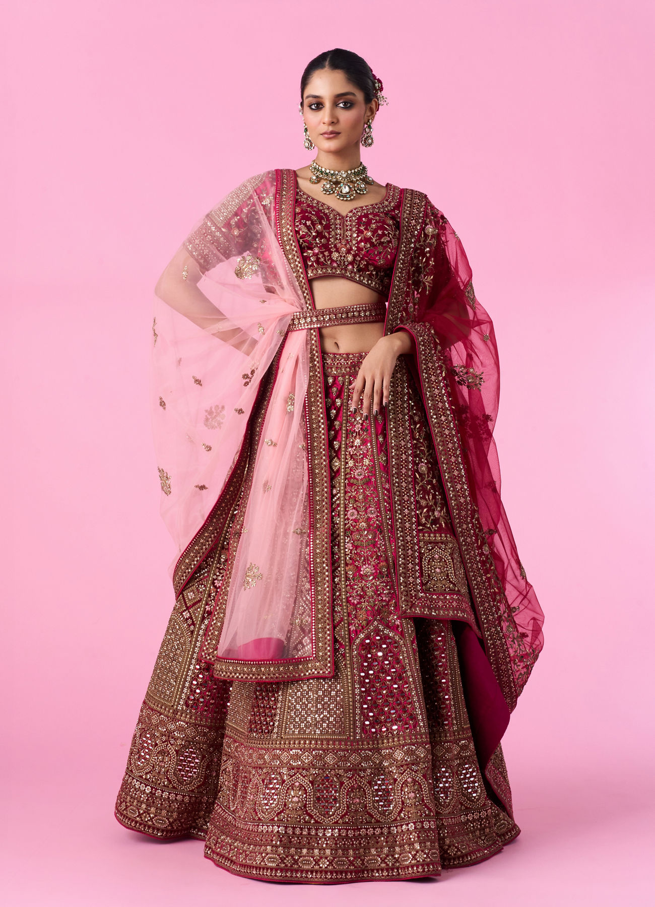Mohey Women Velvety Maroon Bridal Lehenga