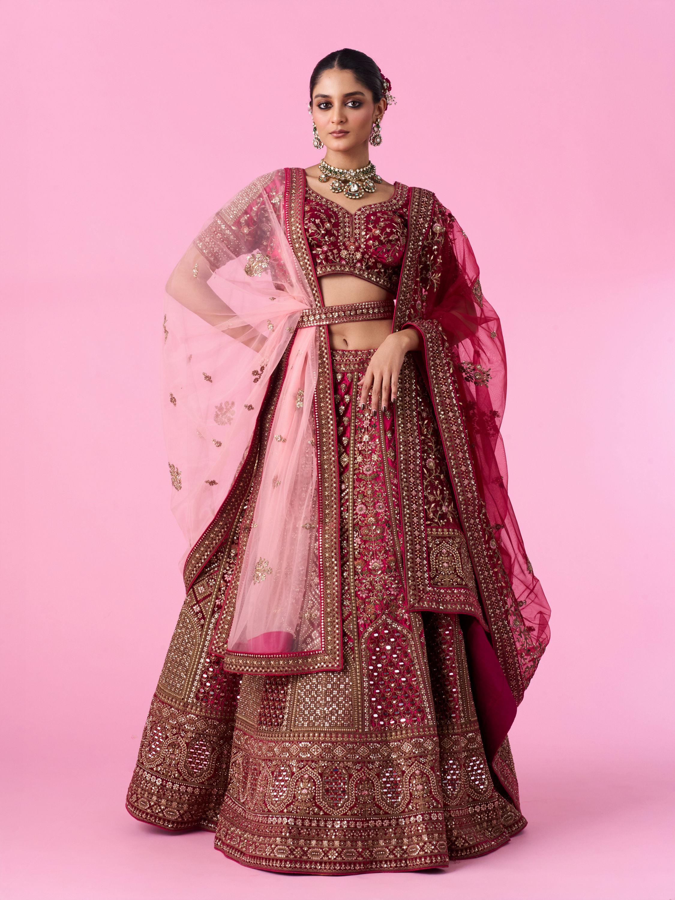 Mohey Women Velvety Maroon Bridal Lehenga