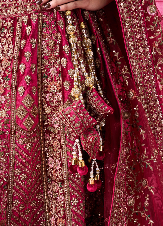 Mohey Women Velvety Maroon Bridal Lehenga