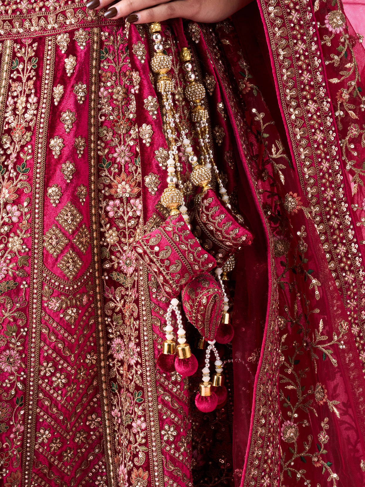 Mohey Women Velvety Maroon Bridal Lehenga