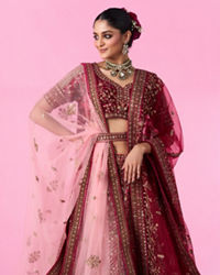 Mohey Women Velvety Maroon Bridal Lehenga