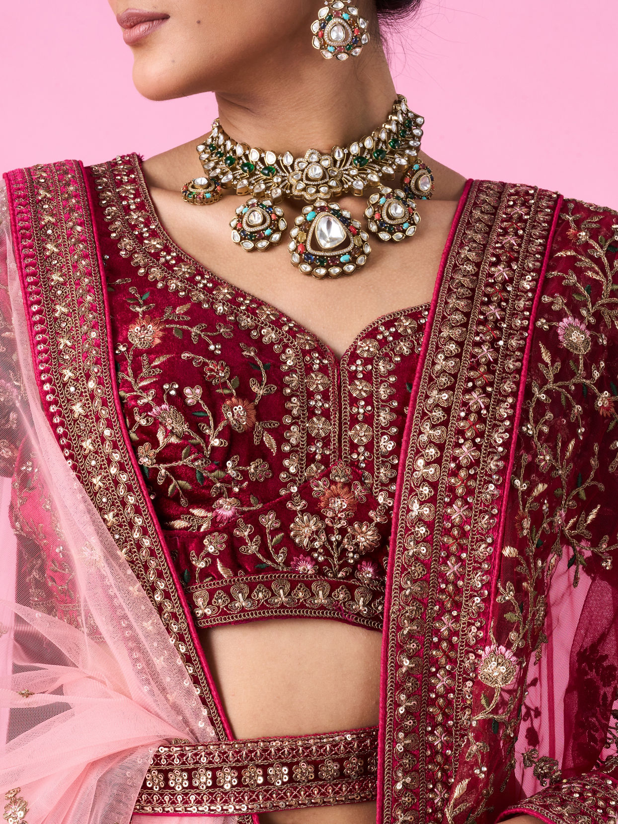 Mohey Women Velvety Maroon Bridal Lehenga