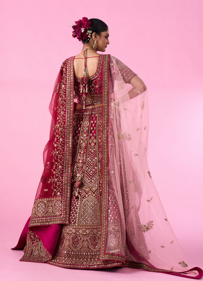 Mohey Women Velvety Maroon Bridal Lehenga