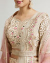 Mohey Women Soft Cream Floral Embroidered Lehenga with Sequin Work And Pillow Trim Latkans