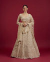 Soft Beige Scallop Patterned Lehenga with Sequin Embroidery