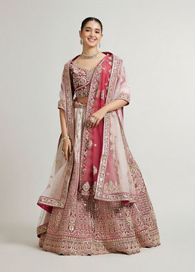 Mohey Women Dusty Pink Lehenga with Sequin And Patra Work