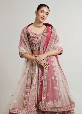 Mohey Women Dusty Pink Lehenga with Sequin And Patra Work