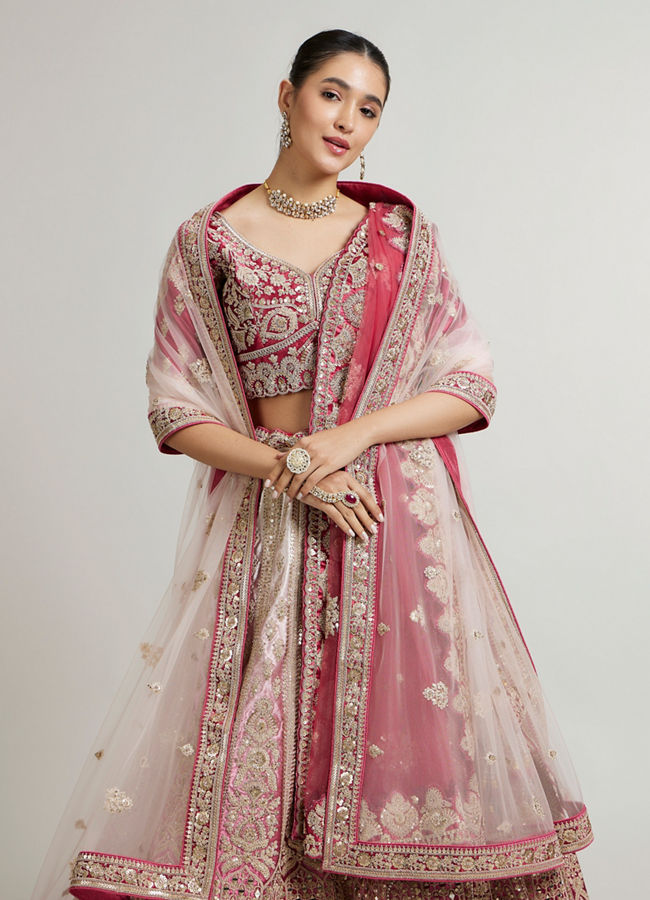 Mohey Women Dusty Pink Bridal Lehenga image number 1