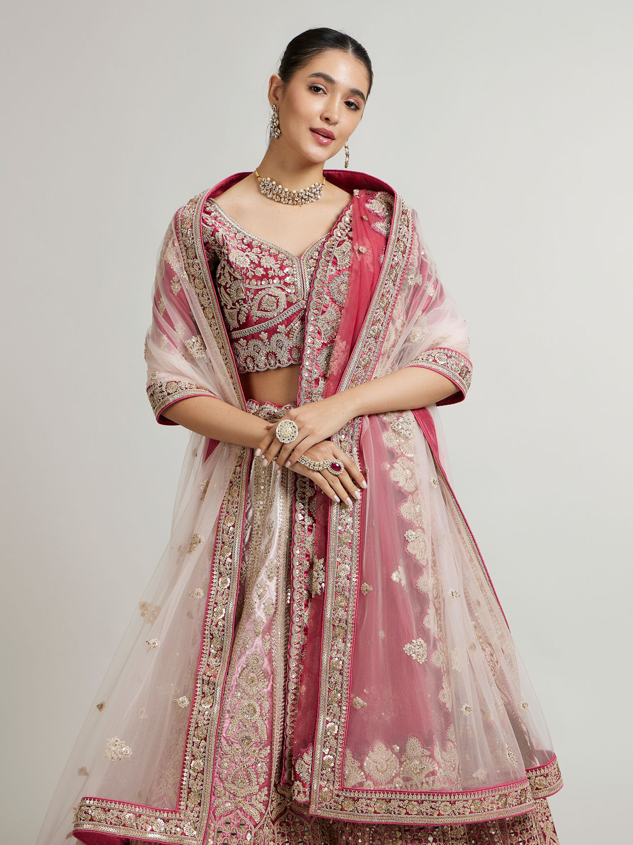 Mohey Women Dusty Pink Bridal Lehenga image number 1