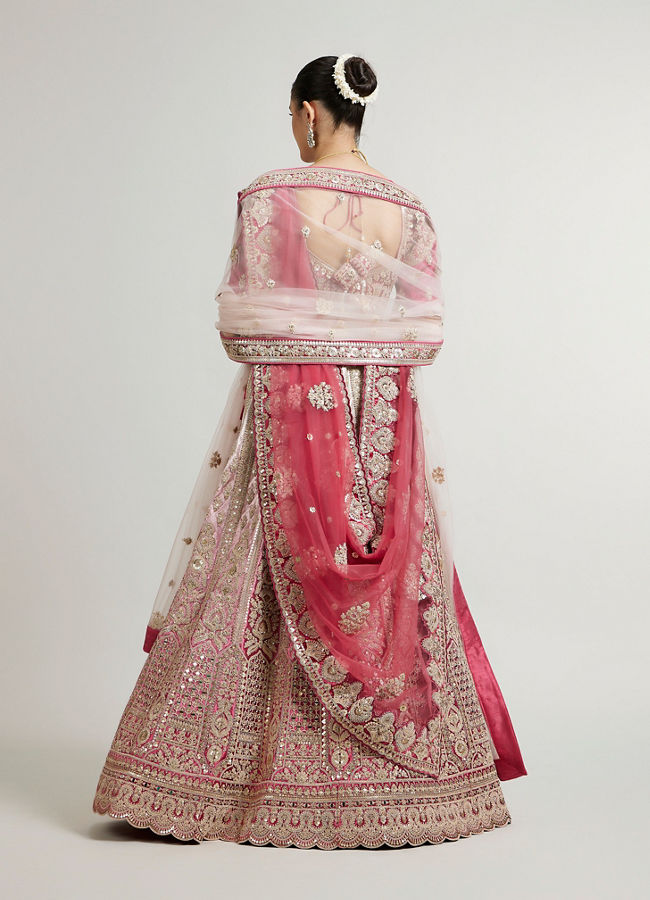 Mohey Women Dusty Pink Lehenga with Sequin And Patra Work