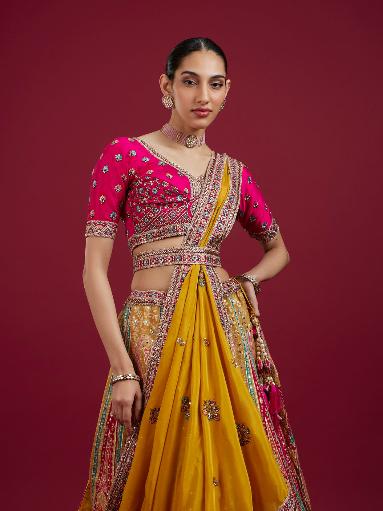 Mohey Women Radiant Yellow Silk Benarasi Lehenga Set with Dupatta