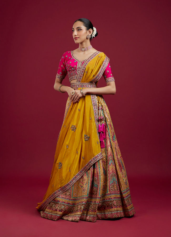 Mohey Women Radiant Yellow Silk Lehenga Set with Dupatta