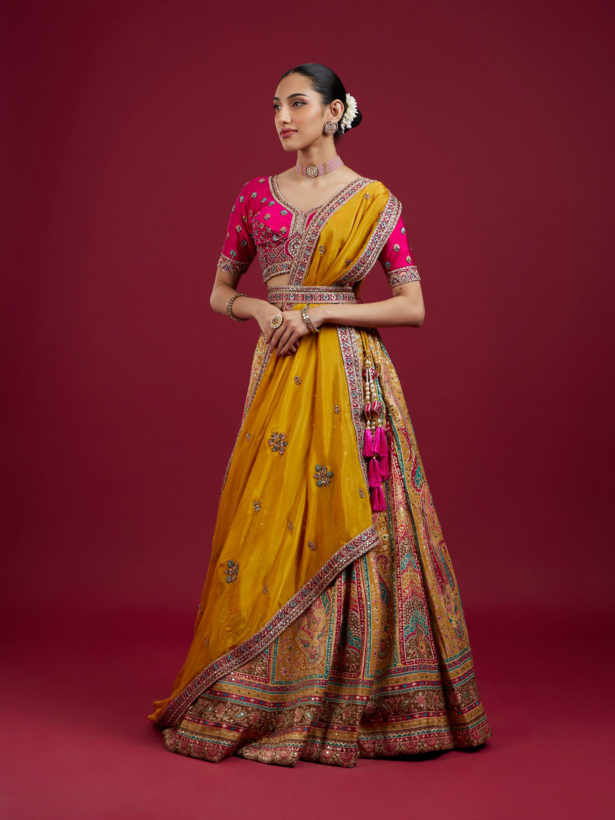Mohey Women Radiant Yellow Silk Lehenga Set with Dupatta