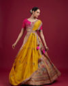 Mohey Women Radiant Yellow Silk Benarasi Lehenga Set with Dupatta