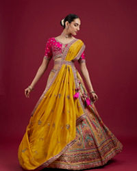 Mohey Women Radiant Yellow Silk Lehenga Set with Dupatta