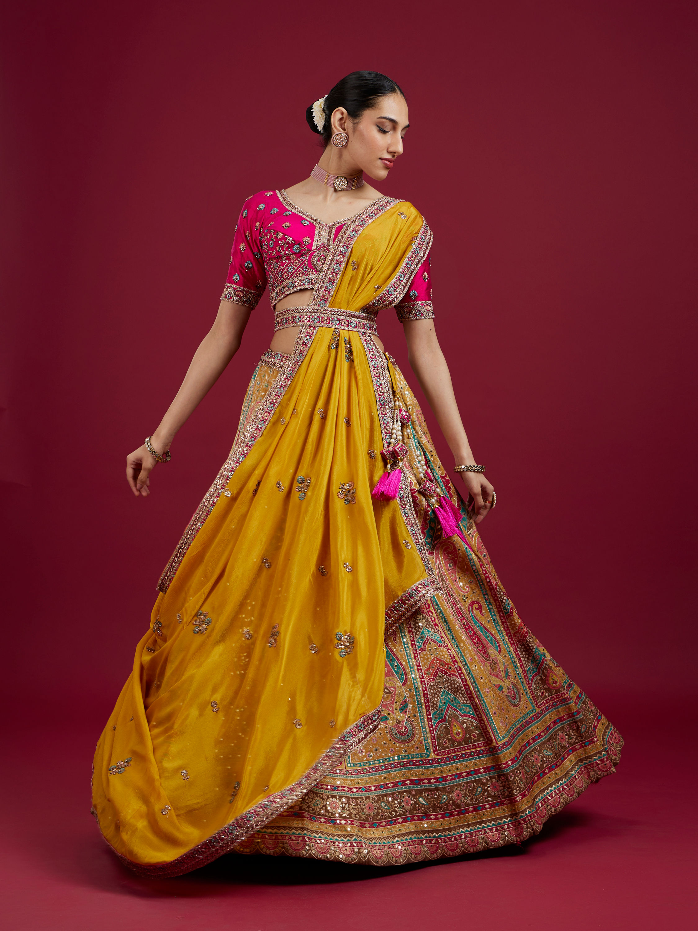 Mohey Women Radiant Yellow Silk Lehenga Set with Dupatta