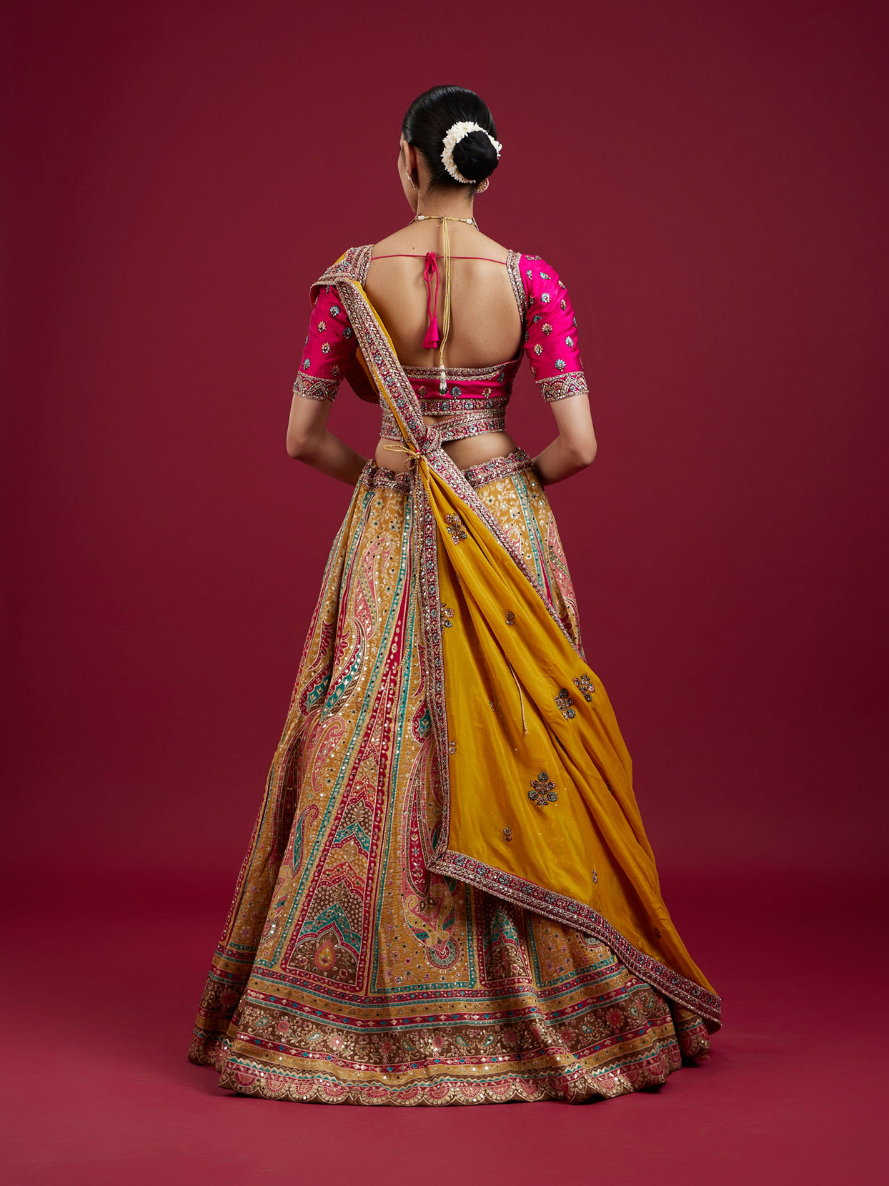 Mohey Women Radiant Yellow Silk Lehenga Set with Dupatta