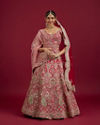 Mohey Women Scarlet Red Embroidered Lehenga with Stone Work, Peacock and Bel Buti Motifs image number 0