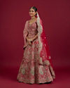 Mohey Women Scarlet Red Embroidered Lehenga with Stone Work, Peacock and Bel Buti Motifs image number 2